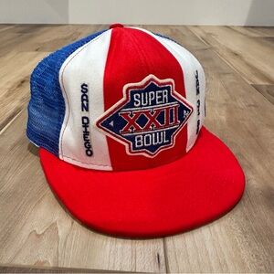Vintage 1988 Super Bowl XXII red and blue San Diego mesh snapback trucker hat L